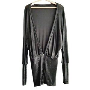 VICTORIA BECKHAM Semi-sheer Light Top Metallic Black Cardi Sz M